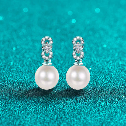 Phoebe Pavé Pearl & Moissanite Drop Stud Earrings — Moisza