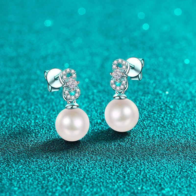 Phoebe Pavé Pearl & Moissanite Drop Stud Earrings — Moisza