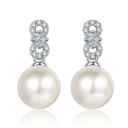 Phoebe Pavé Pearl & Moissanite Drop Stud Earrings — Moisza