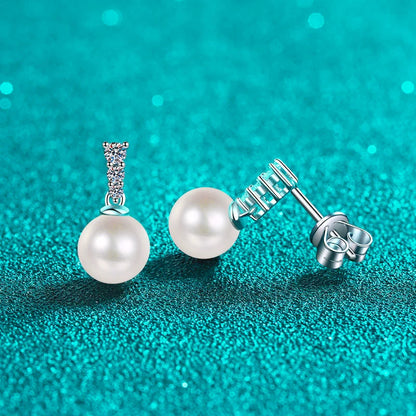 Phoebe Tapered Pavé Pearl & Moissanite Drop Stud Earrings — Moisza