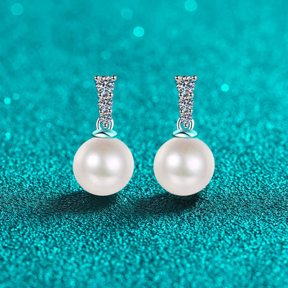 Phoebe Tapered Pavé Pearl & Moissanite Drop Stud Earrings — Moisza