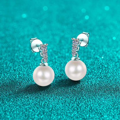 Phoebe Tapered Pavé Pearl & Moissanite Drop Stud Earrings — Moisza