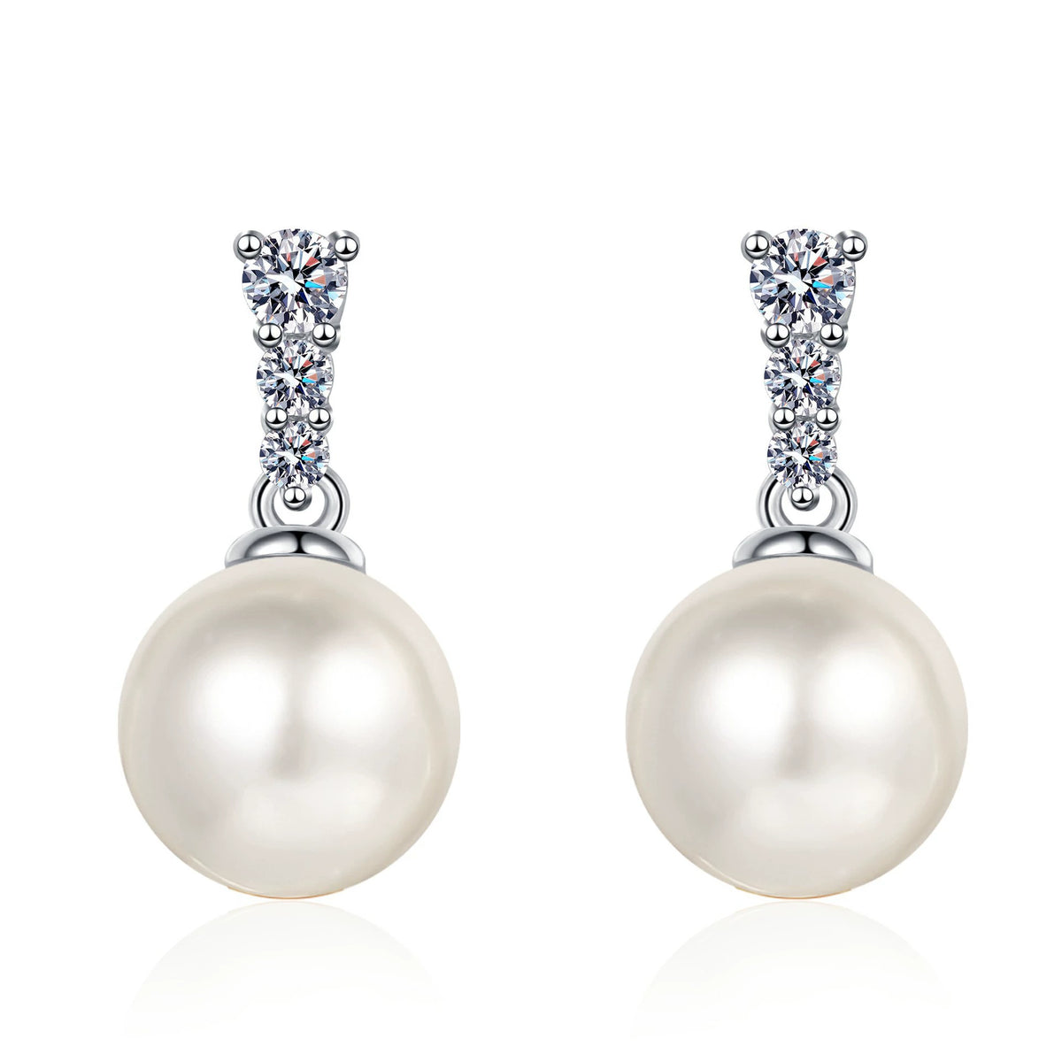Phoebe Tapered Pavé Pearl & Moissanite Drop Stud Earrings — Moisza