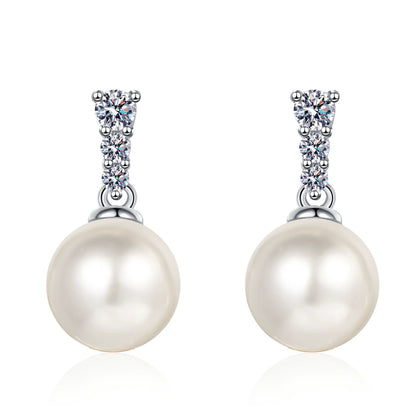 Phoebe Tapered Pavé Pearl & Moissanite Drop Stud Earrings — Moisza