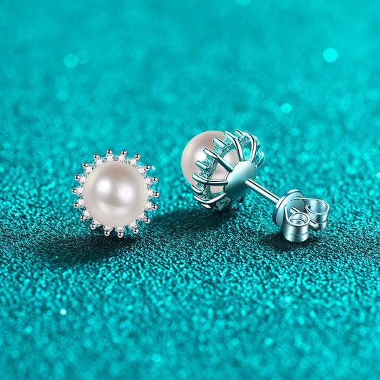 Phoebe Halo Pearl & Moissanite Stud Earrings — Moisza