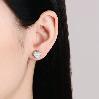 Phoebe Halo Pearl & Moissanite Stud Earrings — Moisza