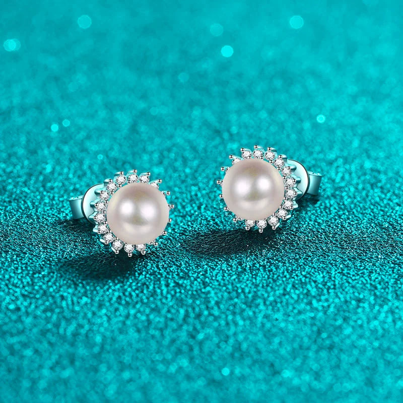 Phoebe Halo Pearl & Moissanite Stud Earrings — Moisza