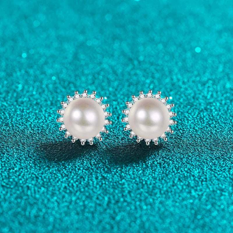 Phoebe Halo Pearl & Moissanite Stud Earrings — Moisza