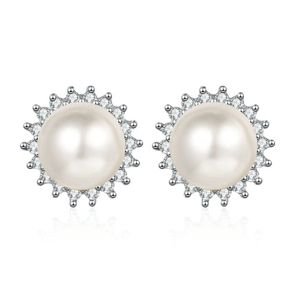 Phoebe Halo Pearl & Moissanite Stud Earrings — Moisza