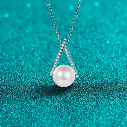 Phoebe Geometric V Pearl & Moissanite Necklace — Moisza