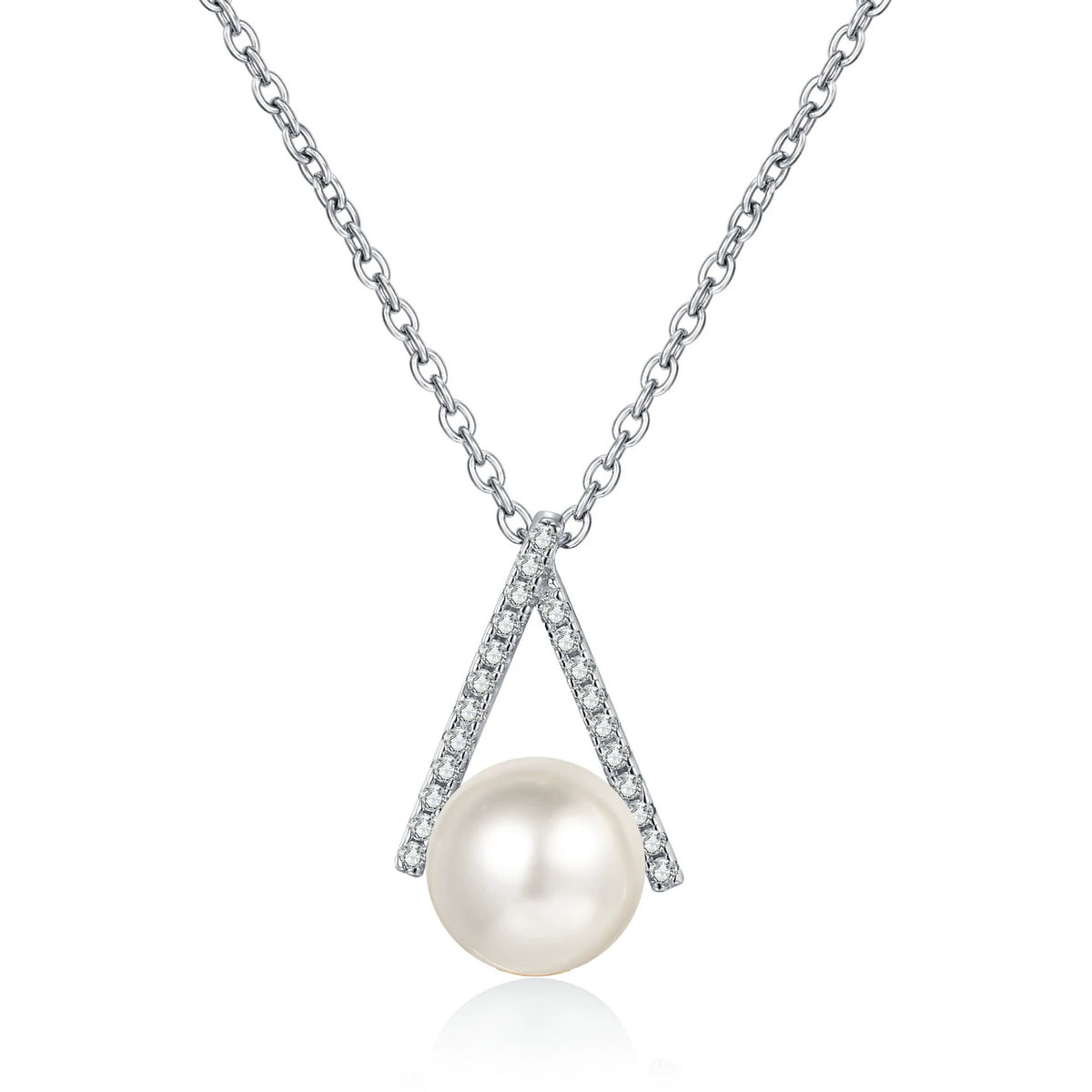 Phoebe Geometric V Pearl & Moissanite Necklace — Moisza