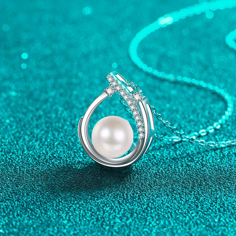 Phoebe Wishbone Pavé Pearl & Moissanite Necklace — Moisza