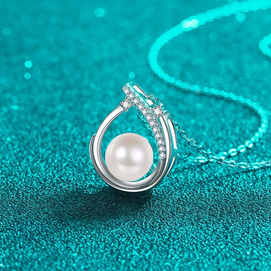 Phoebe Wishbone Pavé Pearl & Moissanite Necklace — Moisza