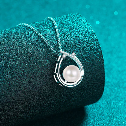 Phoebe Wishbone Pavé Pearl & Moissanite Necklace — Moisza