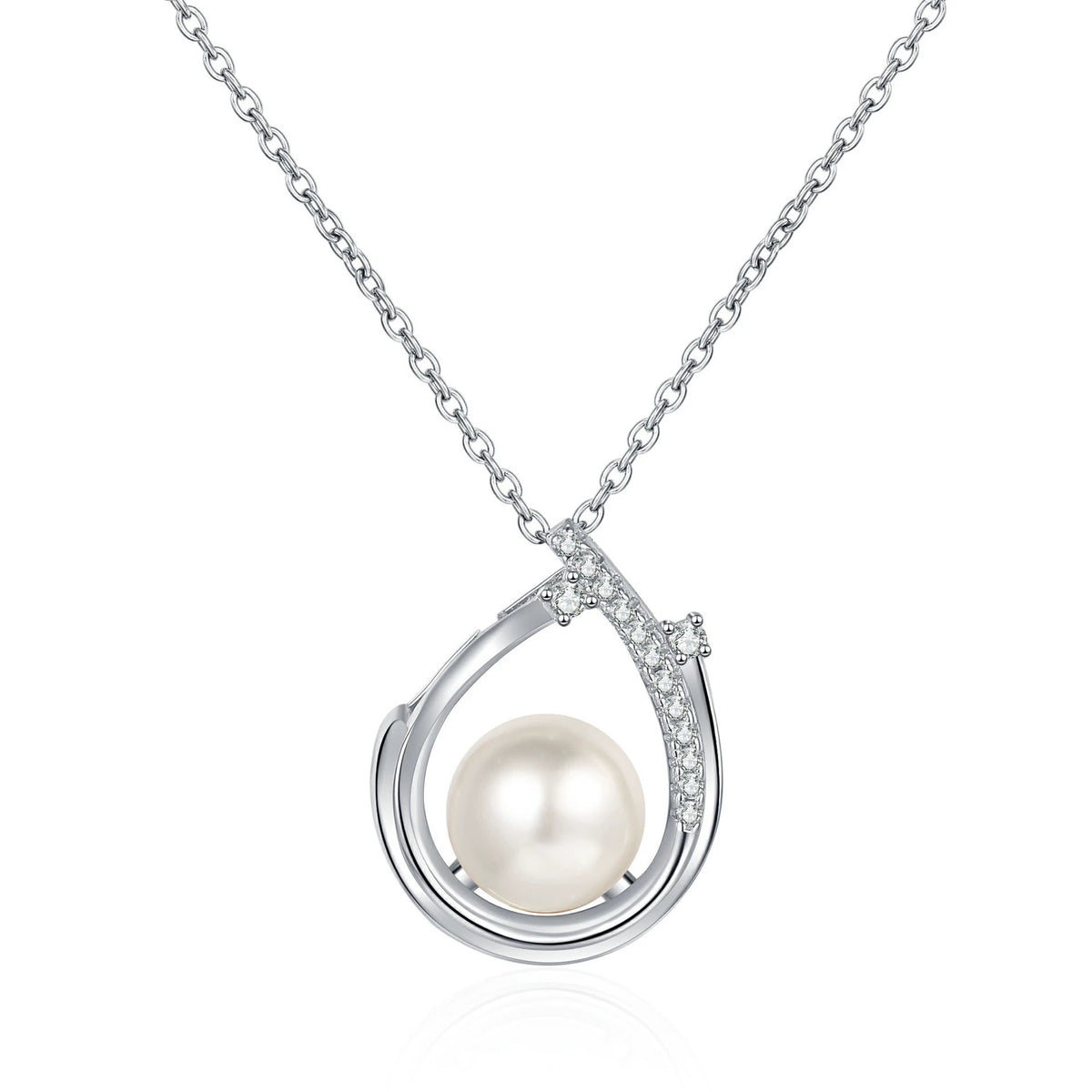Phoebe Wishbone Pavé Pearl & Moissanite Necklace — Moisza