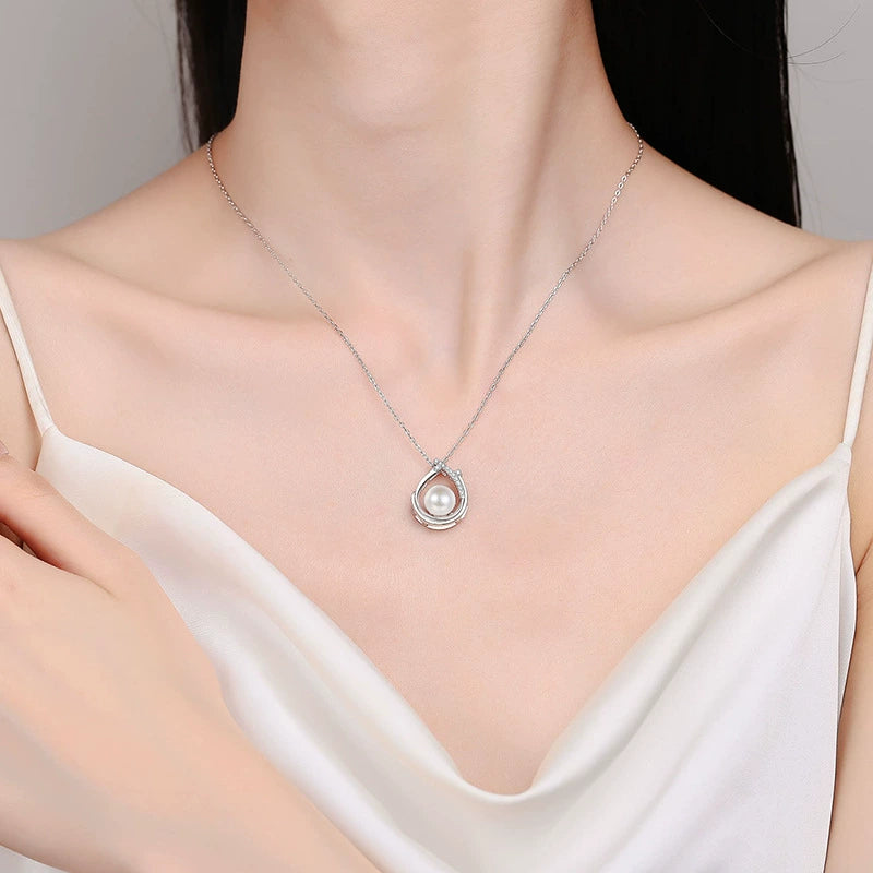 Phoebe Wishbone Pavé Pearl & Moissanite Necklace — Moisza