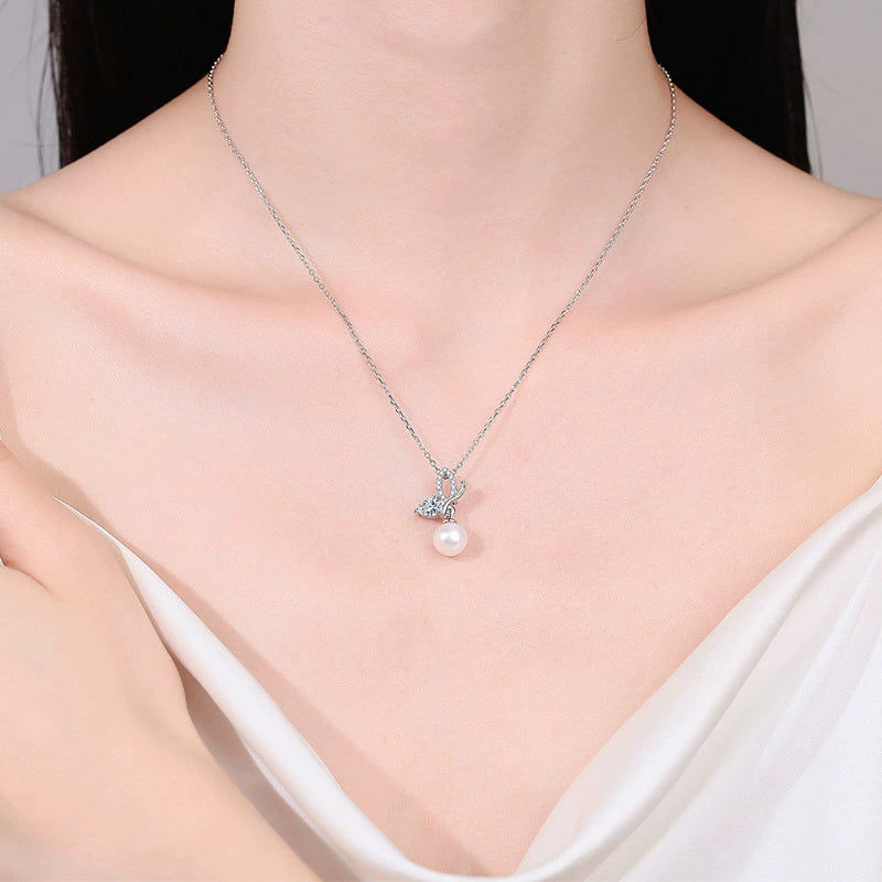 Phoebe Butterfly 0.56 Carat Pearl & Moissanite Necklace — Moisza