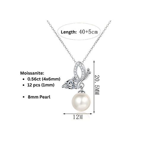 Phoebe Butterfly 0.56 Carat Pearl & Moissanite Necklace — Moisza