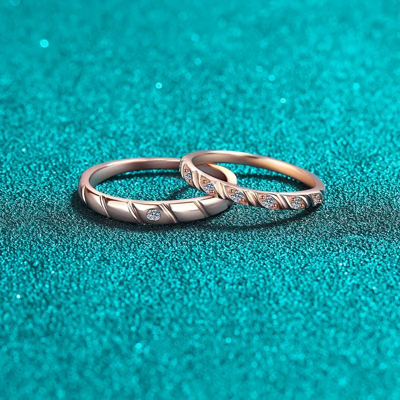 Rose Gold Braided Unity Moissanite S925 Wedding Set as Couple Rings, Promise Rings, Matching Wedding Bands
