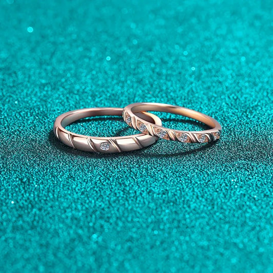 Rose Gold Braided Unity Moissanite S925 Wedding Set as Couple Rings, Promise Rings, Matching Wedding Bands