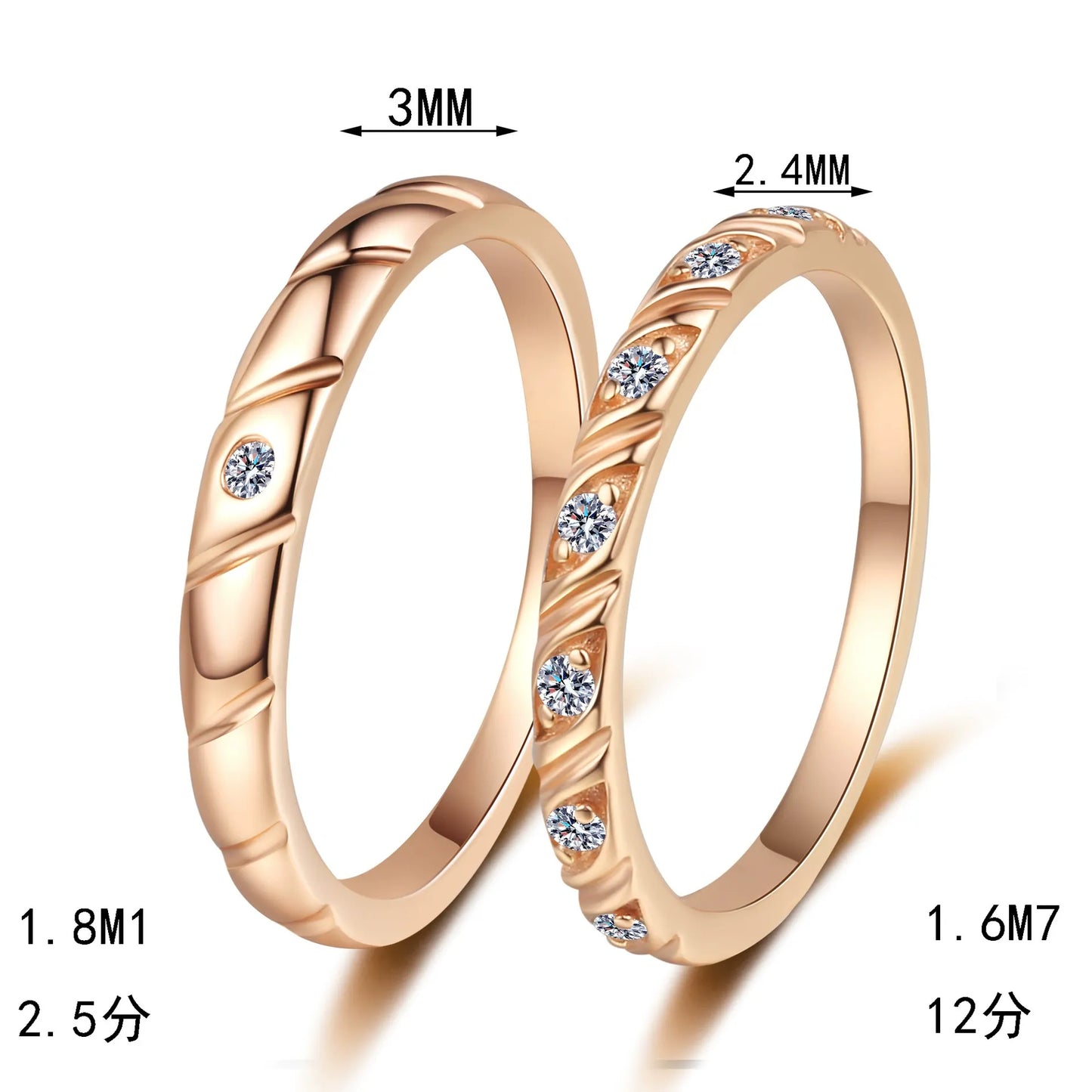 Rose Gold Braided Unity Moissanite S925 Wedding Set as Couple Rings, Promise Rings, Matching Wedding Bands