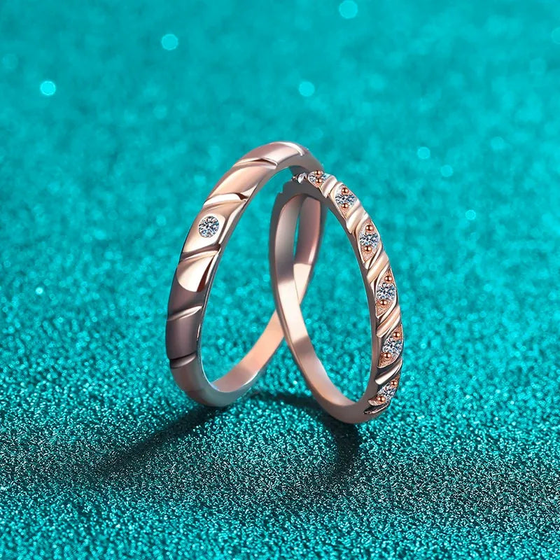 Rose Gold Braided Unity Moissanite S925 Wedding Set as Couple Rings, Promise Rings, Matching Wedding Bands