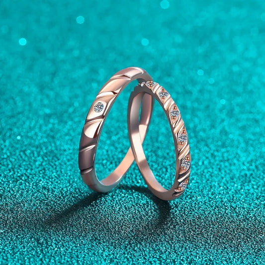 Rose Gold Braided Unity Moissanite S925 Wedding Set as Couple Rings, Promise Rings, Matching Wedding Bands