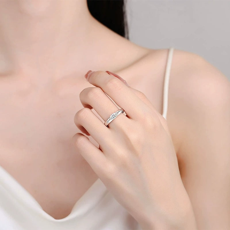 Theia East-West Solitaire Marquise 0.5 Carat Moissanite Engagement Ring — Moisza