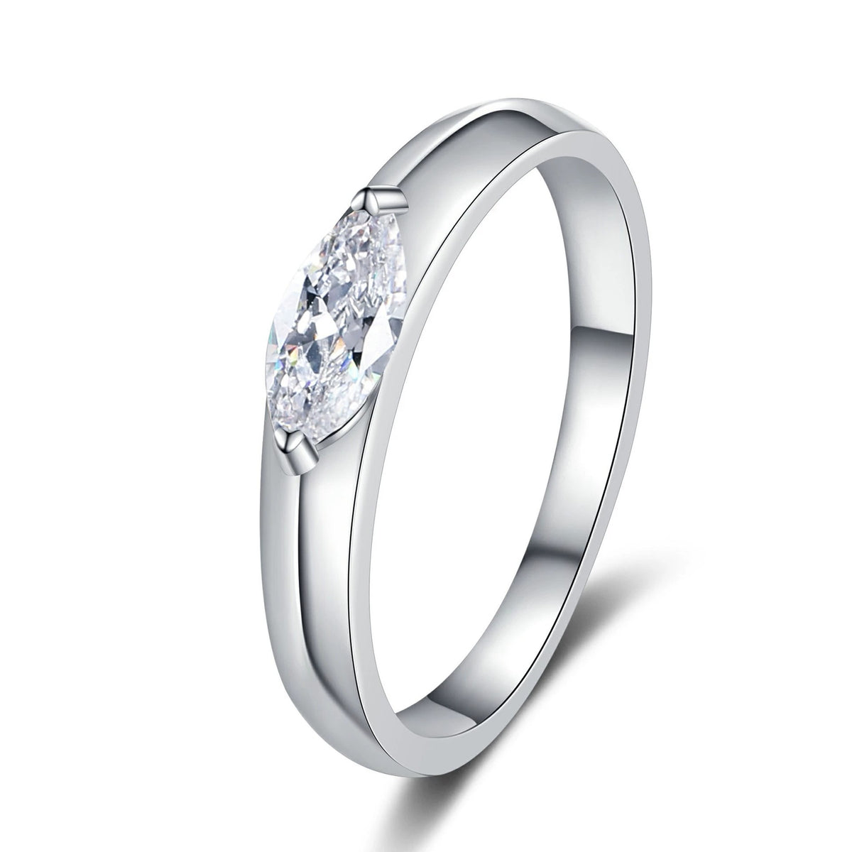 Theia East-West Solitaire Marquise 0.5 Carat Moissanite Engagement Ring — Moisza