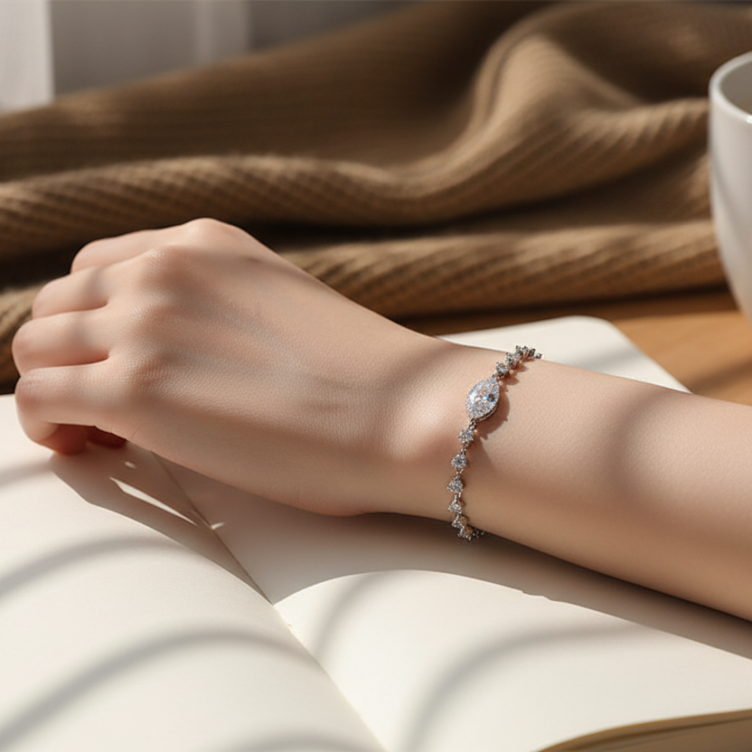 Theia Blue/White Halo Marquise 1 Carat Moissanite Bracelet — Moisza
