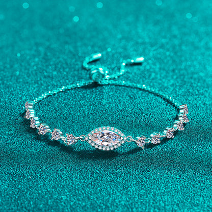 Theia Blue/White Halo Marquise 1 Carat Moissanite Bracelet — Moisza