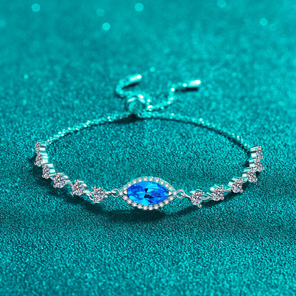 Theia Blue/White Halo Marquise 1 Carat Moissanite Bracelet — Moisza