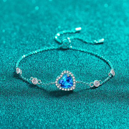 Venus Blue/White Halo Heart-Shaped 1 Carat Moissanite Bracelet — Moisza