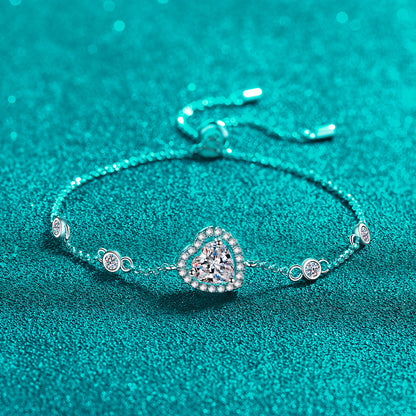 Venus Blue/White Halo Heart-Shaped 1 Carat Moissanite Bracelet — Moisza