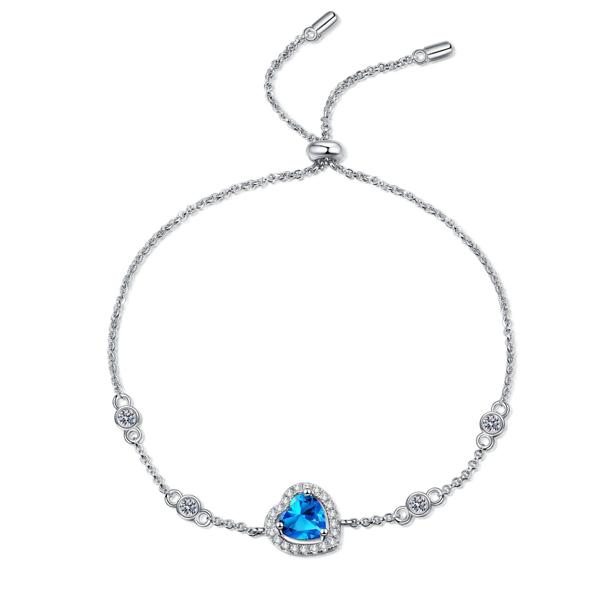 Venus Blue/White Halo Heart-Shaped 1 Carat Moissanite Bracelet — Moisza