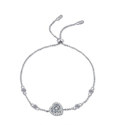 Venus Blue/White Halo Heart-Shaped 1 Carat Moissanite Bracelet — Moisza