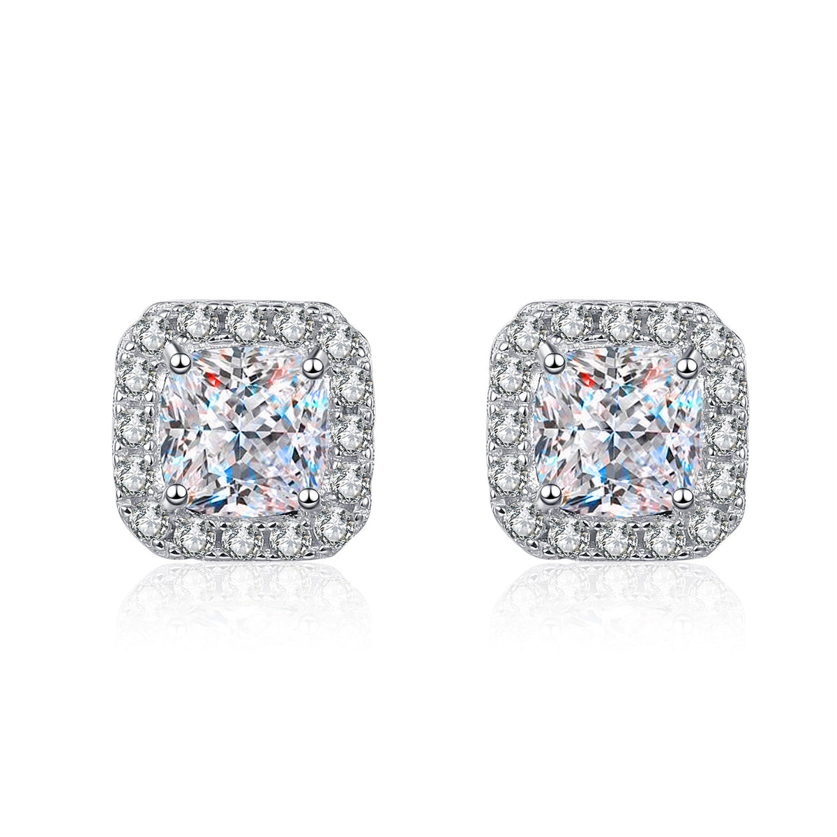 Vesta Halo Cushion Moissanite Stud Earrings — Moisza
