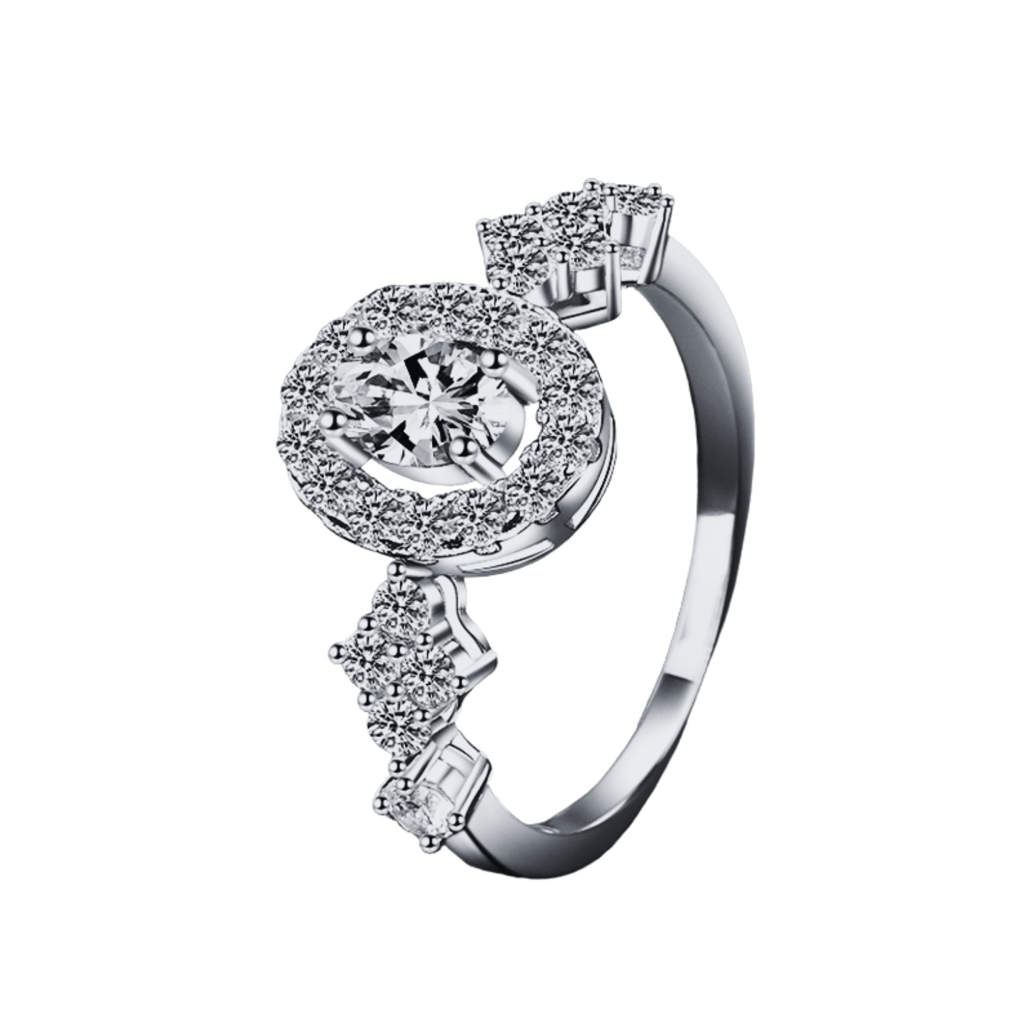 Glamour White/Blue Oval Cut Halo 0.5 Carat Moissanite S925 Engagement Ring