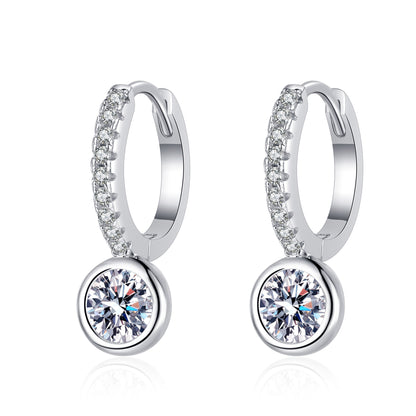 Bezel Set Round Cut 0.5 Carat Moissanite S925 Pave Leverback Earrings