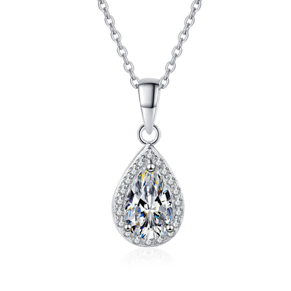 Pear Cut Halo 1 Carat Moissanite Pendant  S925 Necklace