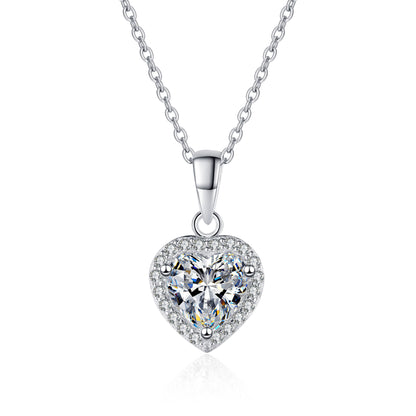 Heart-Shaped Halo 1 Carat Moissanite Pendant S925 Necklace