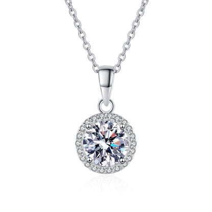 Round Cut Halo 1 Carat Moissanite Pendant S925 Necklace