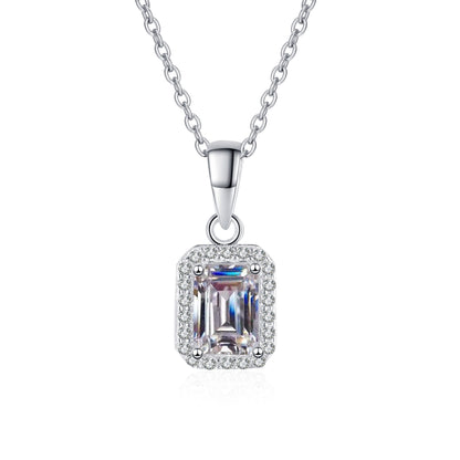 Emerald / Radiant Cut Halo 1 Carat Moissanite Pendant Platinum-Plated S925 Necklace