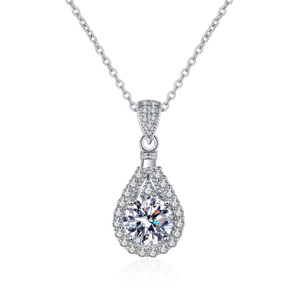 Waterdrop Round Cut Halo 1 - 5 Carat  Moissanite Platinum Plated S925 Necklace