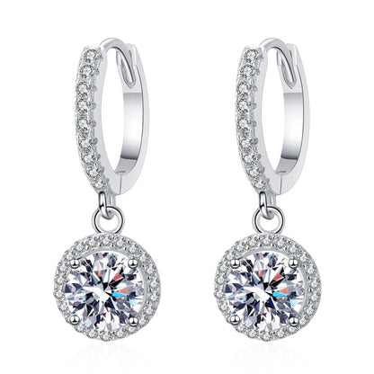 Round Cut Halo 1 Carat Moissanite Diamond  S925 Pave Leverback Drop Earrings