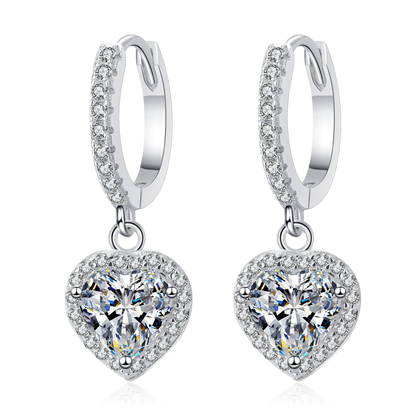 Heart-Shaped Halo 1 Carat Moissanite Diamond  S925 Pave Leverback Drop Earrings
