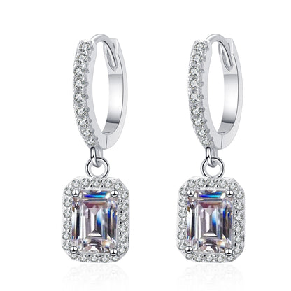 Emerald/Radiant Cut Halo 1 / 2 Carat Moissanite Diamond  S925 Pave Leverback Drop Earrings