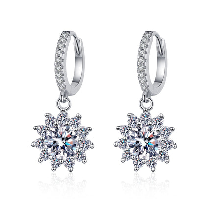 Sunflower Round Cut 0.5 / 1 Carat Moissanite Diamond S925 Pave Leverback Drop Earrings