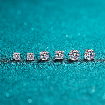 Basket Set Round Cut 4-Prong Solitaire 0.2 - 3 Carat Moissanite Diamond S925 Stud Earrings