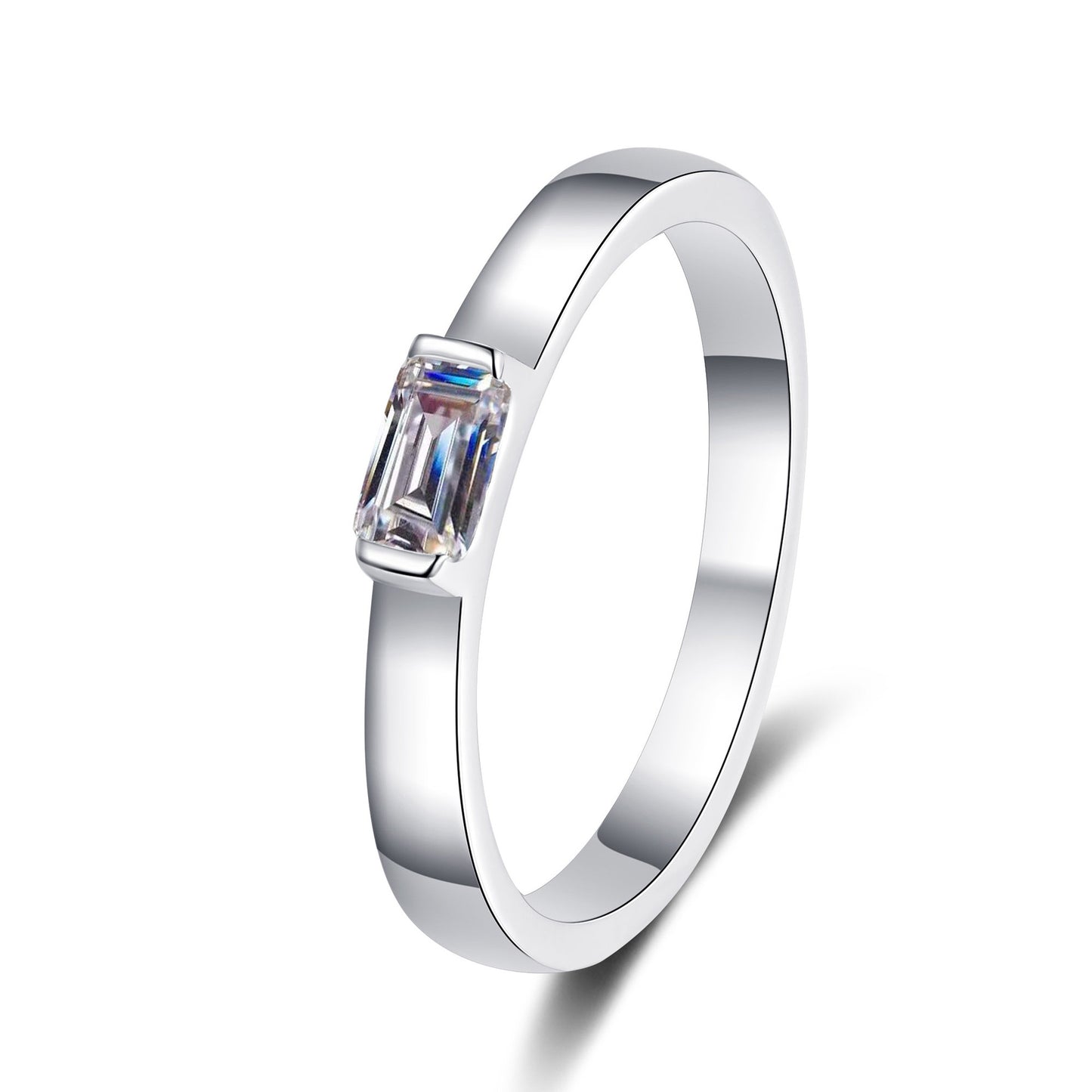 Bar Set Emerald Cut 0.5 Carat Moissanite Diamond S925 Designer Ring